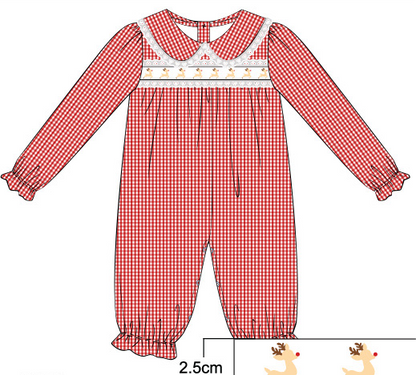 Reindeer Ribbon Girls Long Bubble Romper