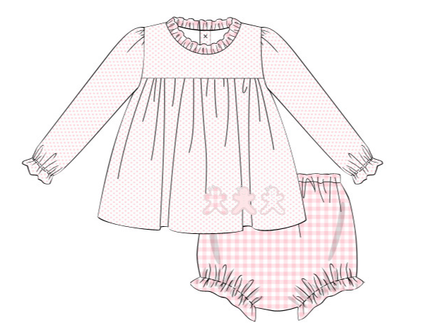 November Preorder Pink Gingerbread Applique Knit Diaper Set