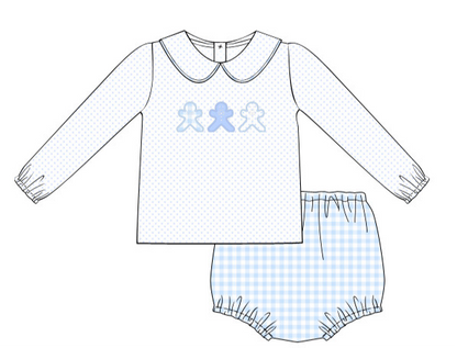 November Preorder Blue Gingerbread Applique Knit Diaper Set