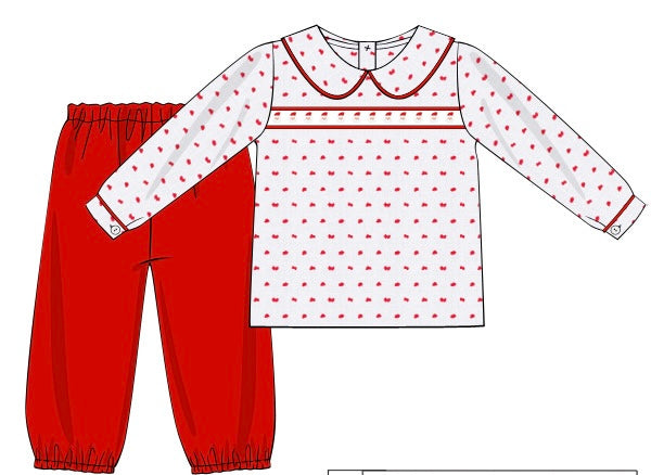 Mid November Shipment- Santa Ribbon Boys FLAT front top Set