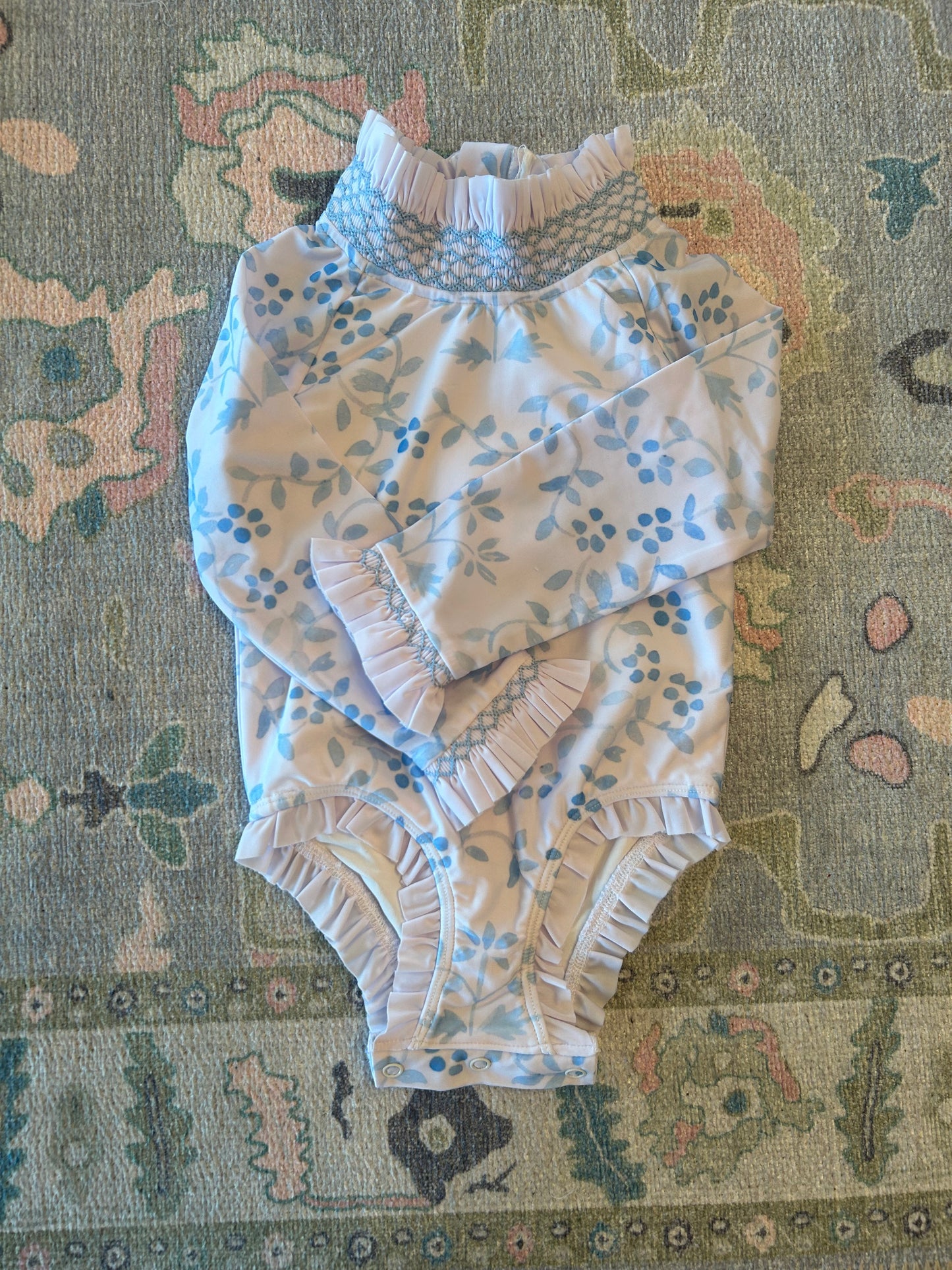 Chinoiserie Smocked One-Piece Bathing Suit