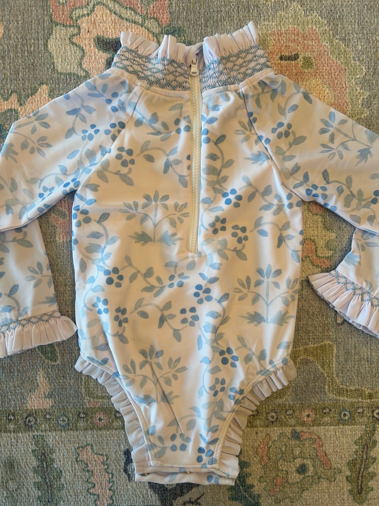 Chinoiserie Smocked One-Piece Bathing Suit