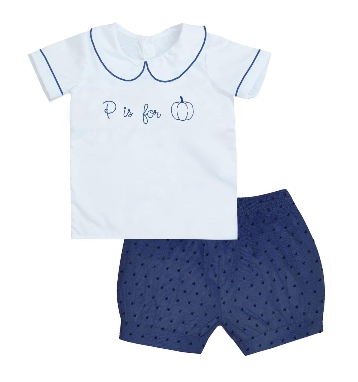 P is for Pumpkin Navy Swiss Short Set