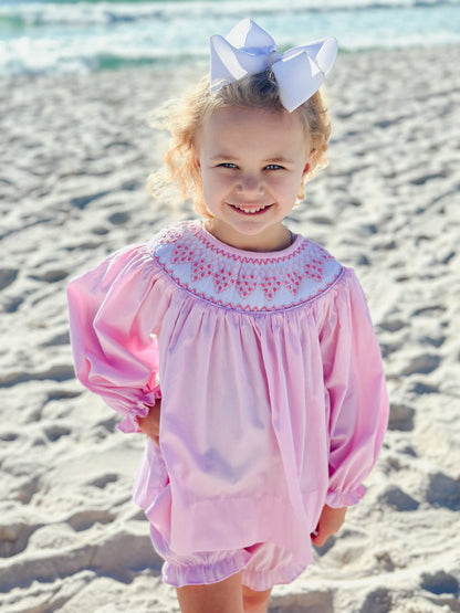 Girls Pink Bishop Smocked Short Set