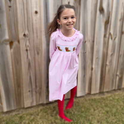 Girls Puppy Love Smocked Gingham Dress