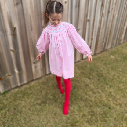 Girls Pink Bishop Smocked Dress