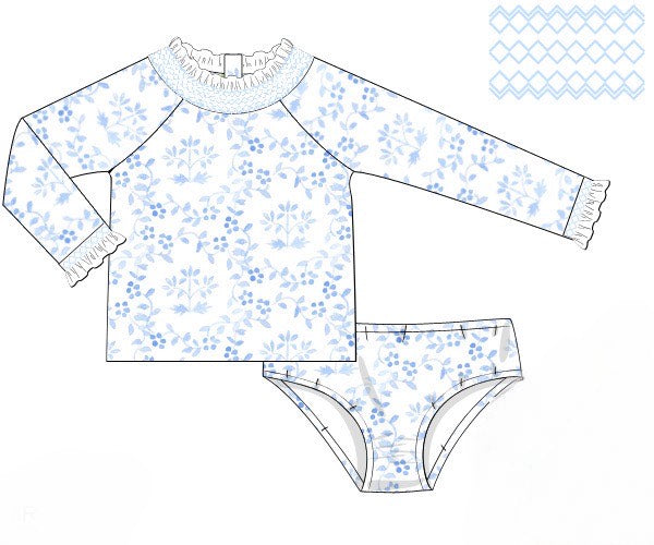 Chinoiserie Smocked 2 Piece Bathing Suit