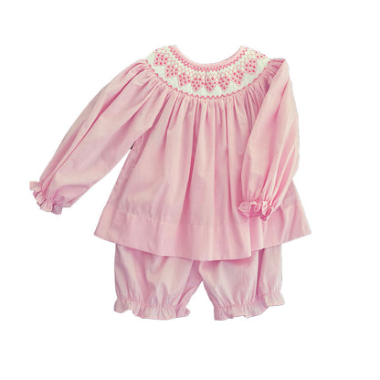 Girls Pink Bishop Smocked Short Set