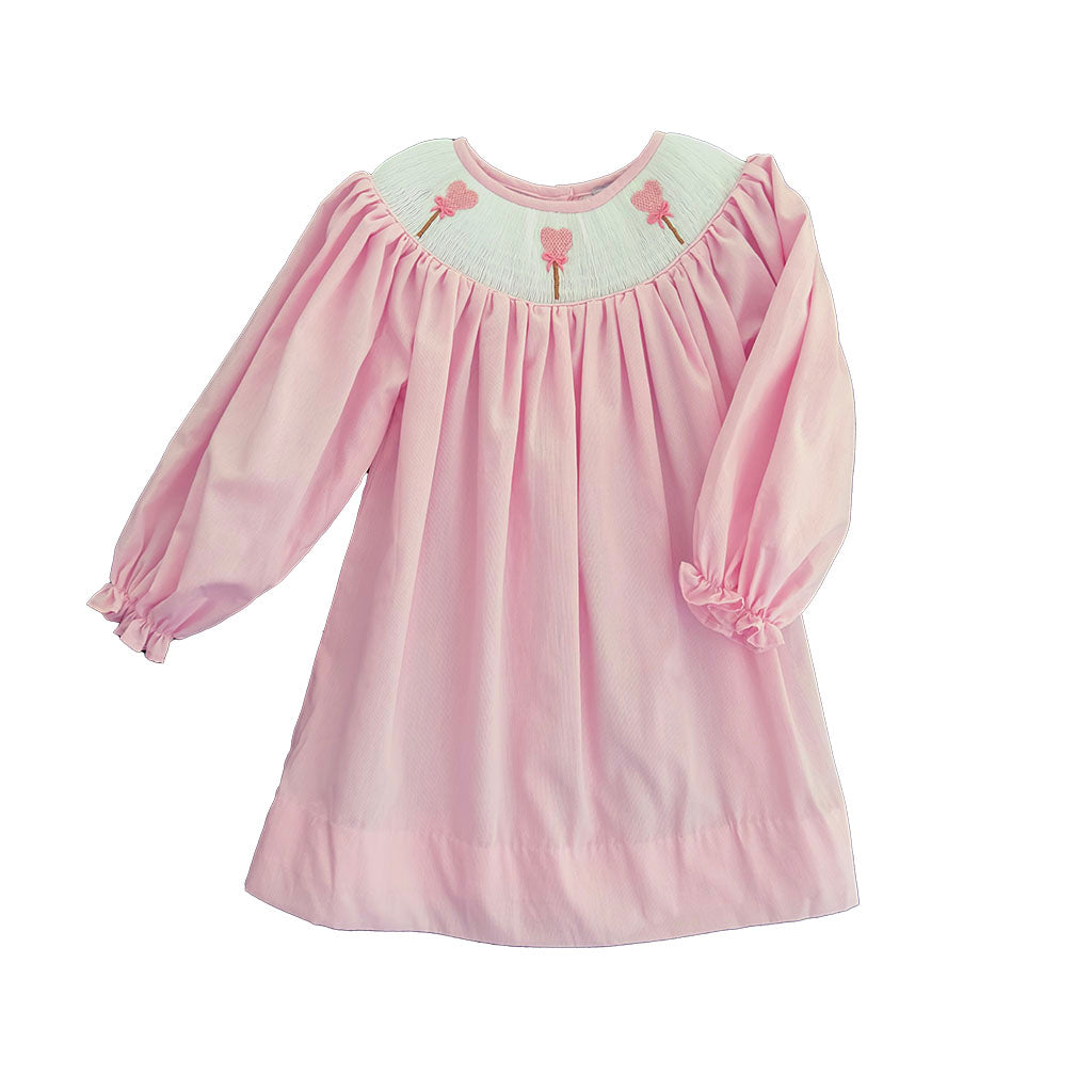 Girls Pink Heart Cake-Pop Smocked Dress – Seaside Smocked